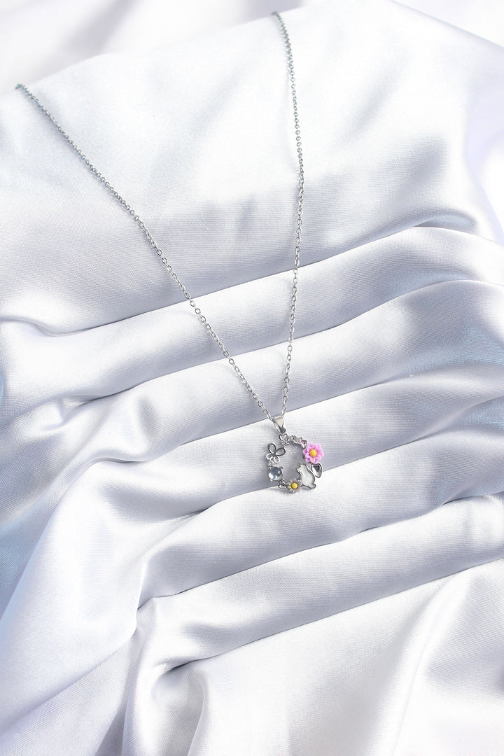 EBJ 316L Stainless Steel Silver Color Cat Flower Butterfly Figure Women's Necklace - Buckeye