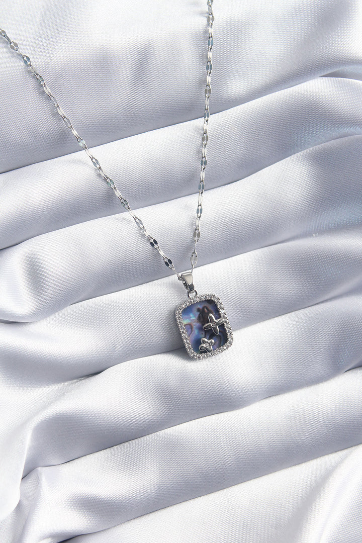 EBJ 316L Stainless Steel Silver Color Mother of Pearl Zircon Stone Detail Square Model Women's Necklace - San Francisco