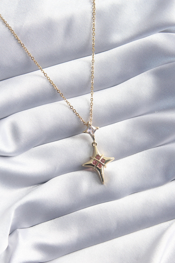 EBJ 316L Steel Gold Color North Star Model Zircon Stone Detail Women's Necklace - Gulfport