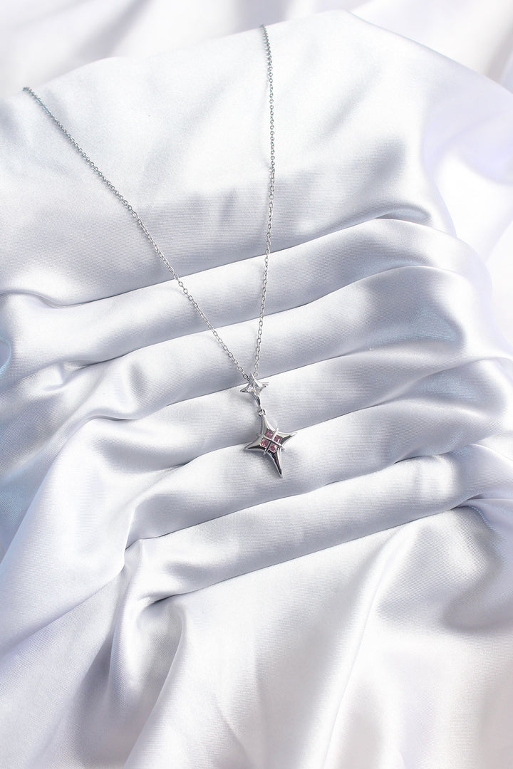 EBJ 316L Stainless Steel Silver Color North Star Model Zircon Stone Detail Women's Necklace - Durham