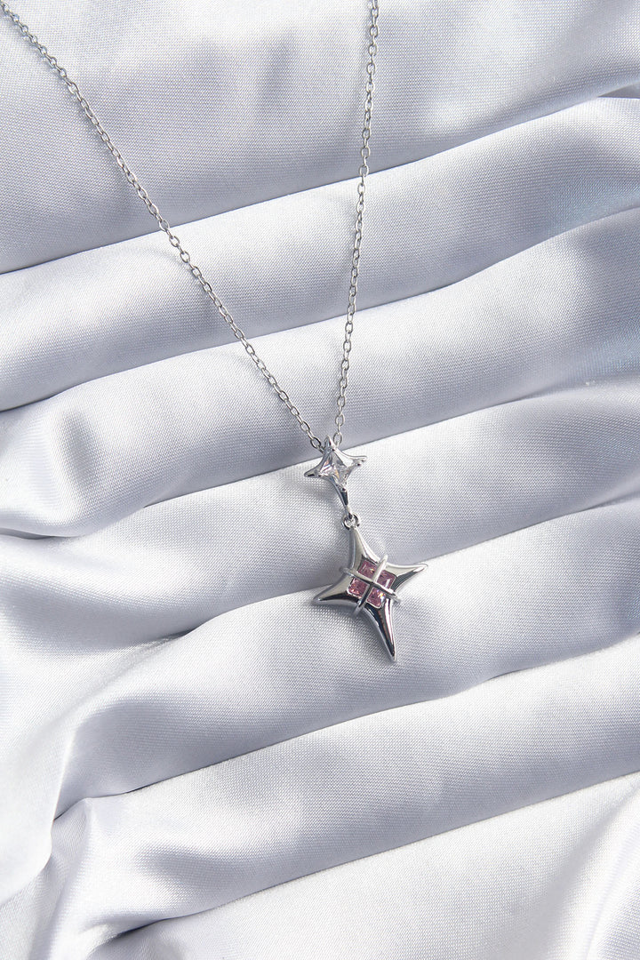 EBJ 316L Stainless Steel Silver Color North Star Model Zircon Stone Detail Women's Necklace - Durham