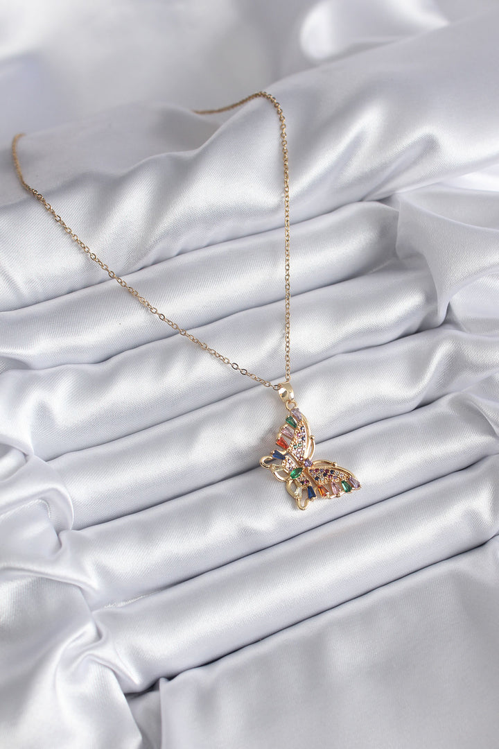 EBJ 316L Stainless Steel Gold Color Butterfly Model Women's Necklace with Zircon Stone - Midwest City