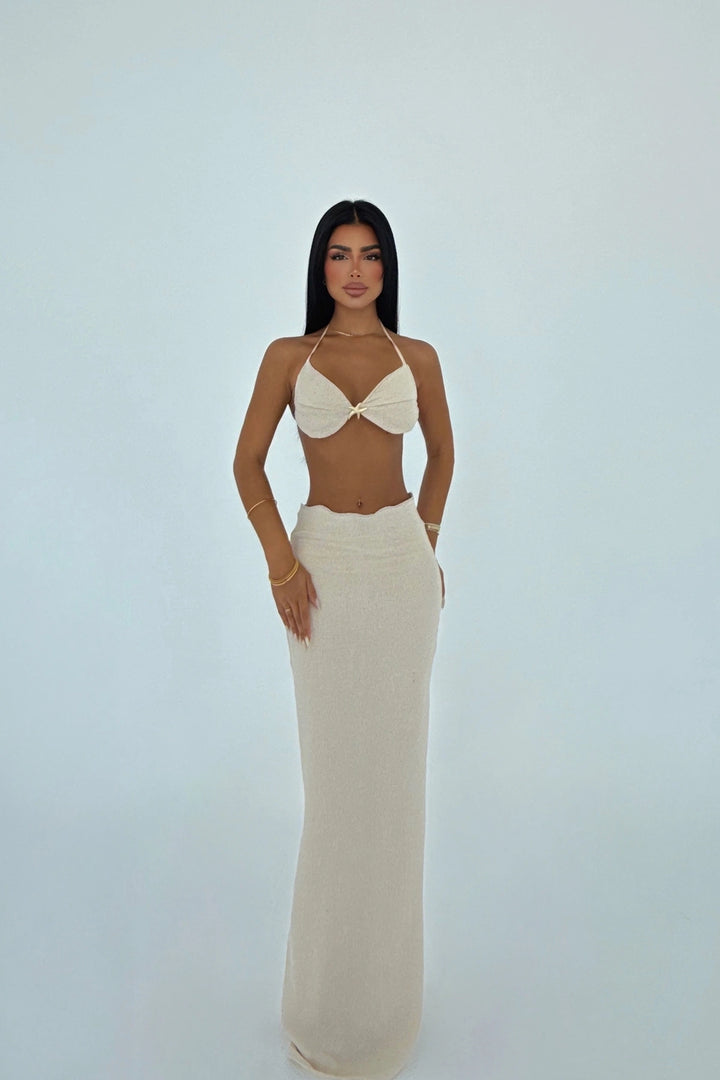 EYY Women Beige Tie-Down Skirt Set - Vittoria