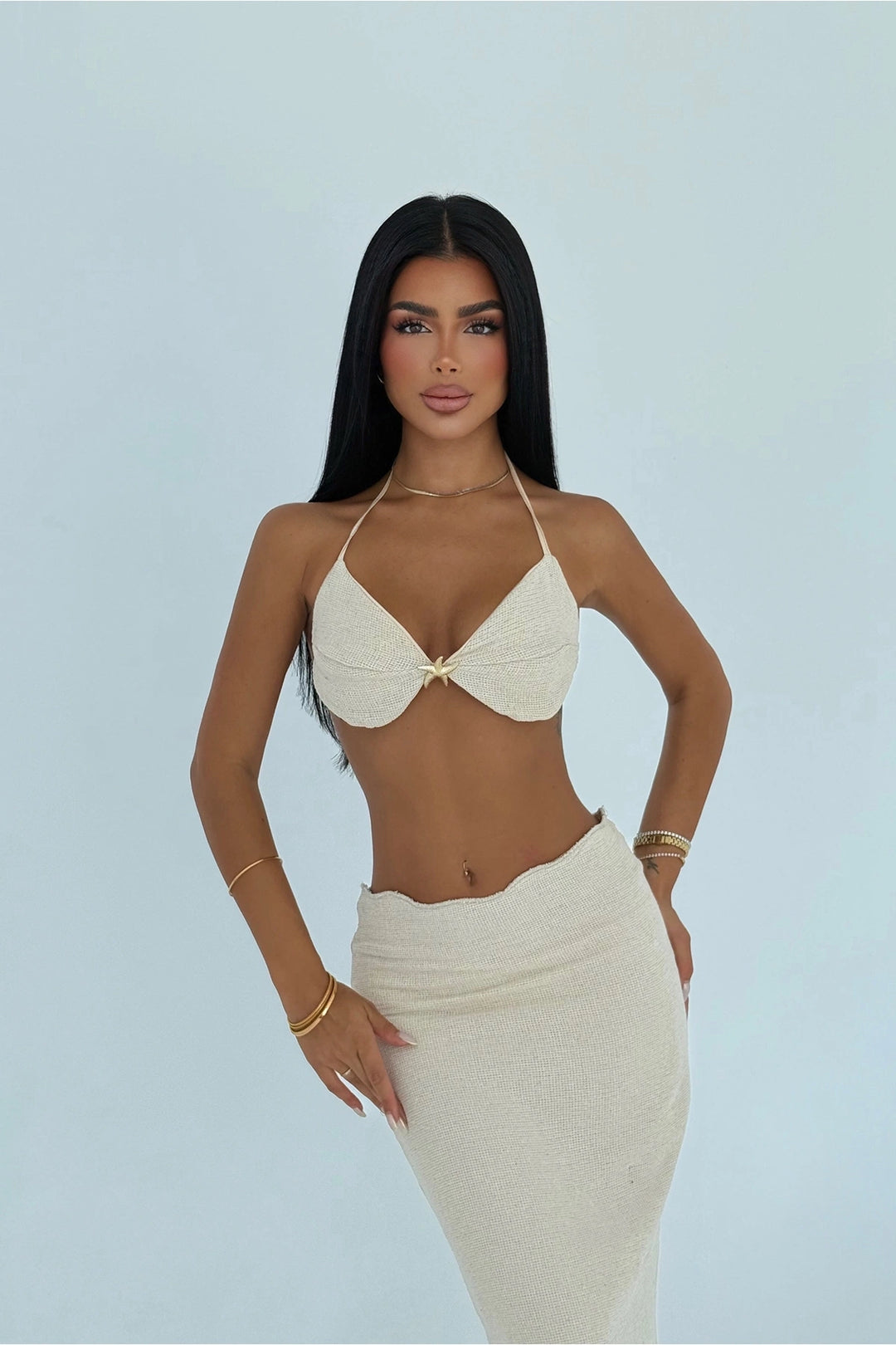 EYY Women Beige Tie-Down Skirt Set - Vittoria