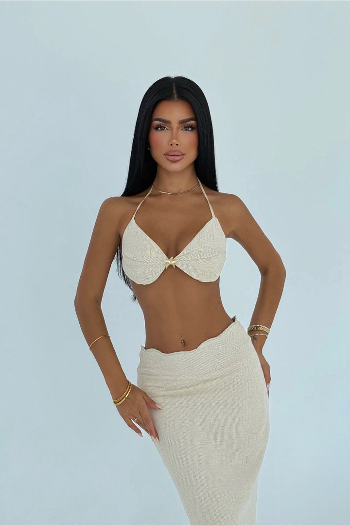 EYY Women Beige Tie-Down Skirt Set - Vittoria