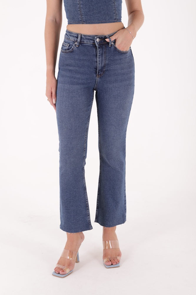 XLJ High Waist Mom Fit Jean with Flared Leg and Fringe Ending Mixed - Richmond Hill