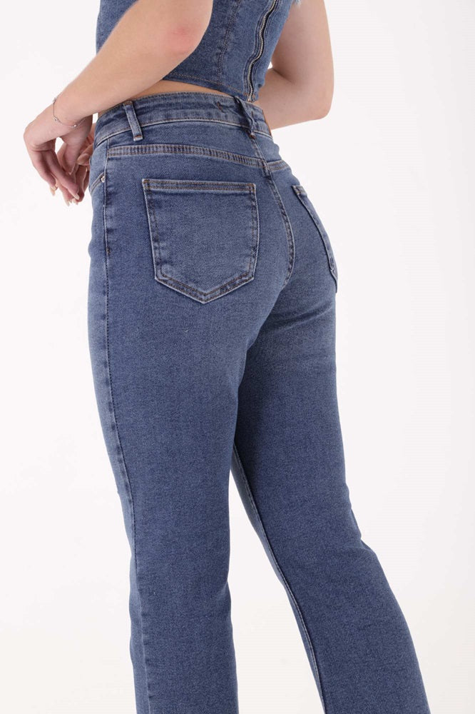 XLJ High Waist Mom Fit Jean with Flared Leg and Fringe Ending Mixed - Richmond Hill