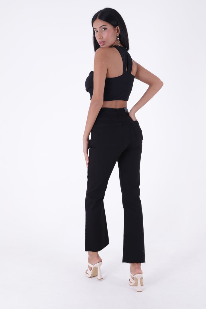 XLJ High Waist Mom Fit Jean with Flared Leg and Fringe Ending Mixed - Atascocita
