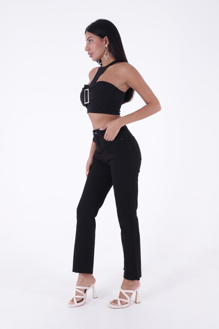 XLJ High Waist Mom Fit Jean with Flared Leg and Fringe Ending Mixed - Atascocita