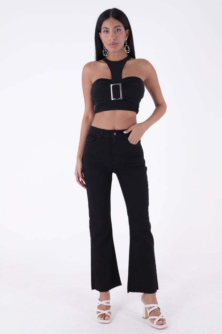 XLJ High Waist Mom Fit Jean with Flared Leg and Fringe Ending Mixed - Atascocita