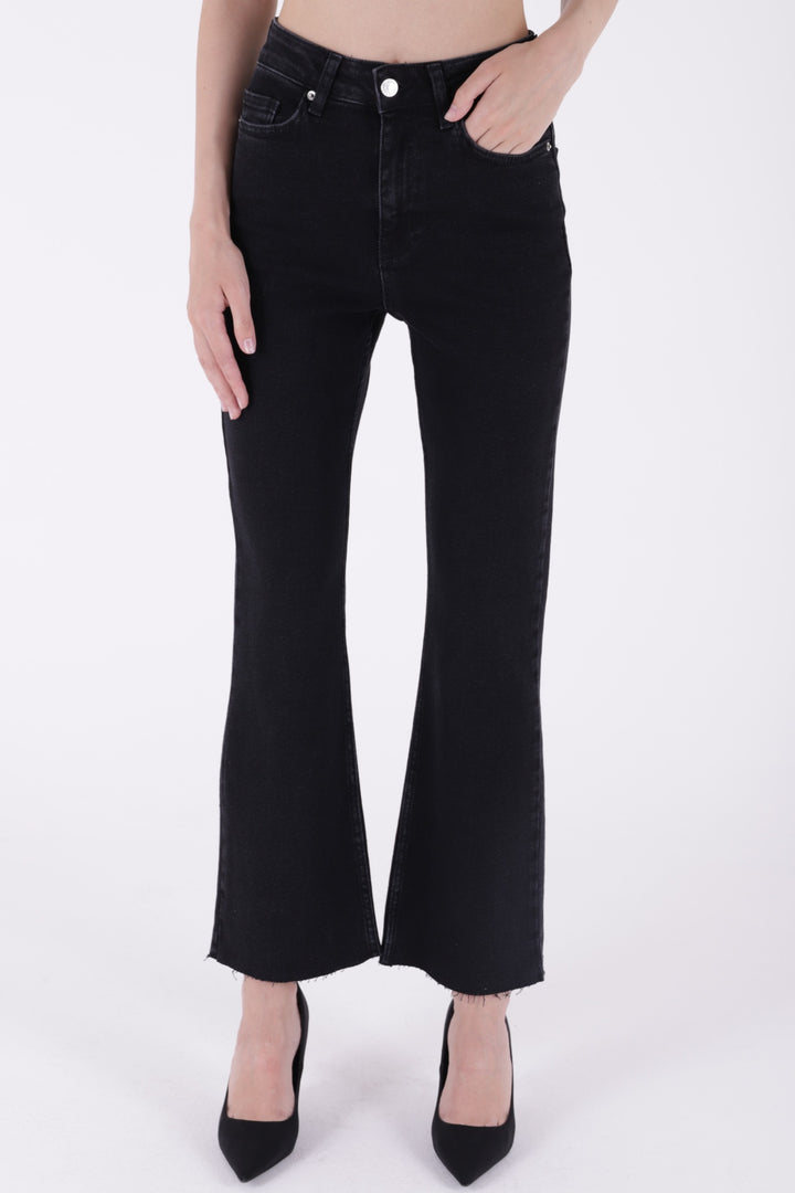 XLJ High Waist Mom Fit Jean with Flared Leg and Fringe Ending Mixed - Glendora