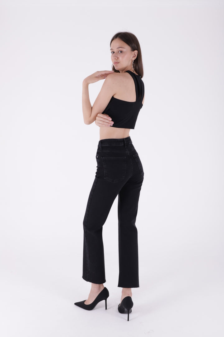 XLJ High Waist Mom Fit Jean with Flared Leg and Fringe Ending Mixed - Glendora