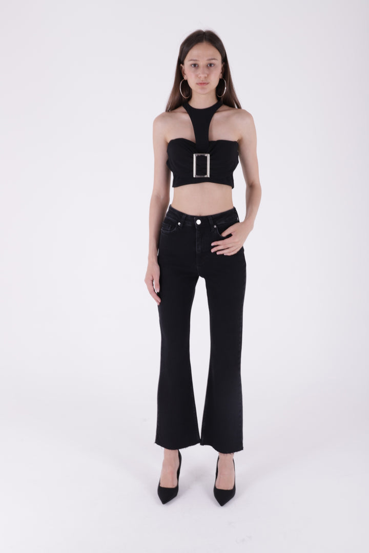 XLJ High Waist Mom Fit Jean with Flared Leg and Fringe Ending Mixed - Glendora