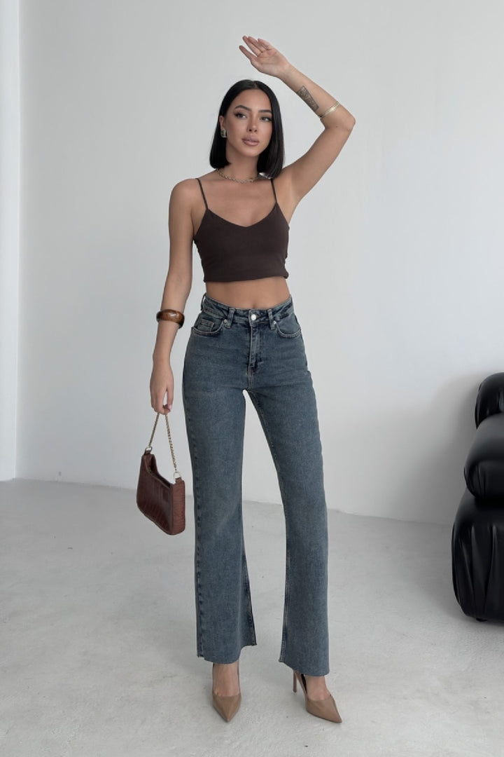 XLJ High Waist Mom Fit Jean with Flared Leg and Fringe Ending Mixed - Winnipeg