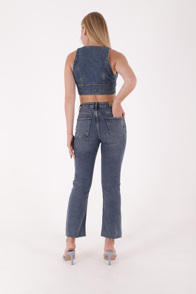 XLJ High Waist Mom Fit Jean with Flared Leg and Fringe Ending Mixed - Mariupol