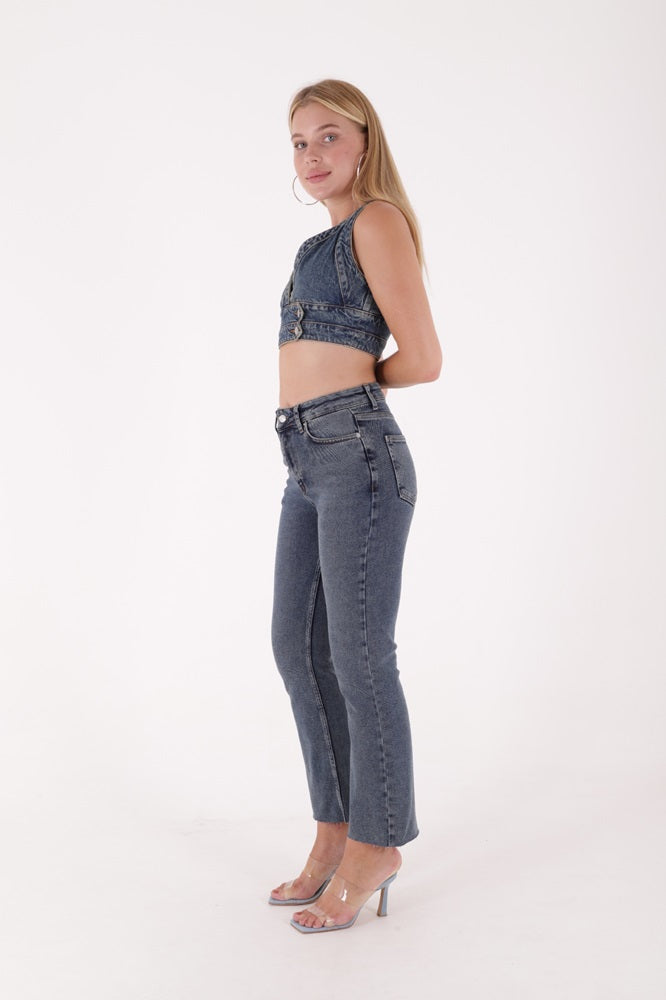 XLJ High Waist Mom Fit Jean with Flared Leg and Fringe Ending Mixed - Mariupol