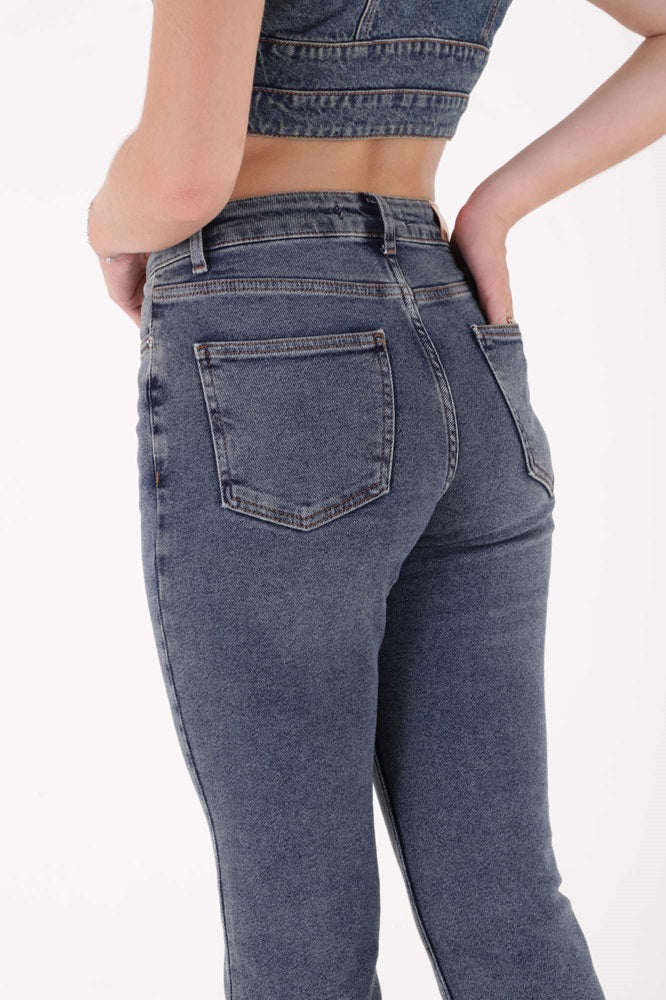 XLJ High Waist Mom Fit Jean with Flared Leg and Fringe Ending Mixed - Mariupol