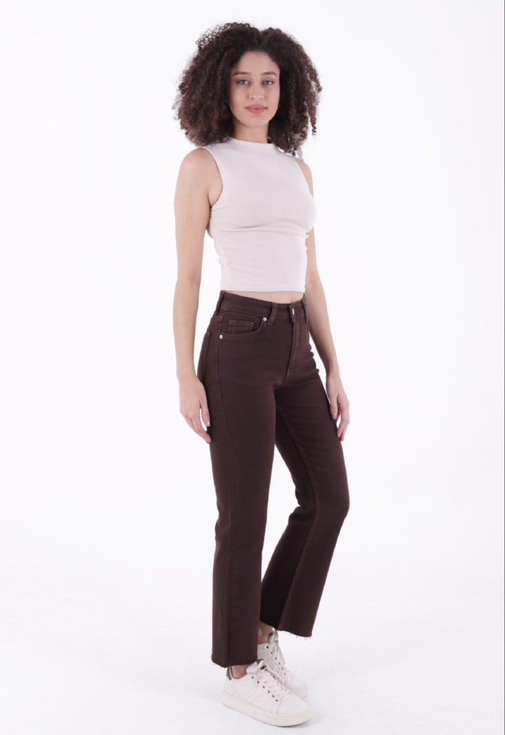XLJ High Waist Mom Fit Jean with Flared Leg and Fringe Ending Mixed - Teruel