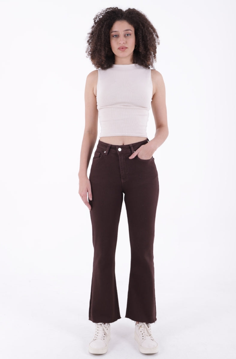 XLJ High Waist Mom Fit Jean with Flared Leg and Fringe Ending Mixed - Teruel