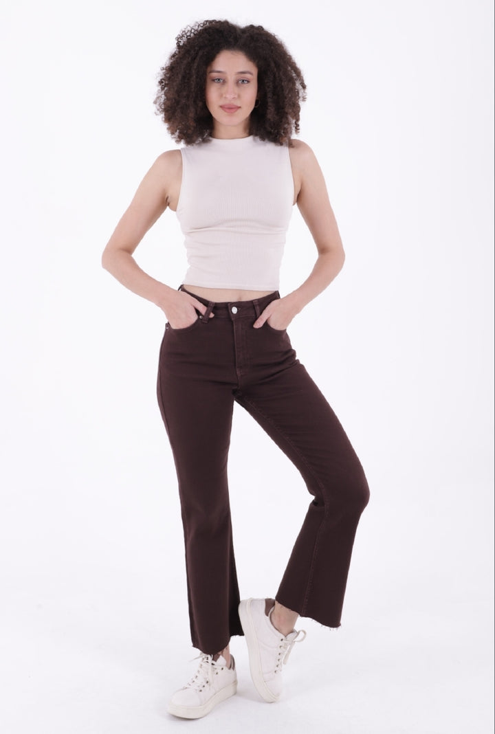 XLJ High Waist Mom Fit Jean with Flared Leg and Fringe Ending Mixed - Teruel