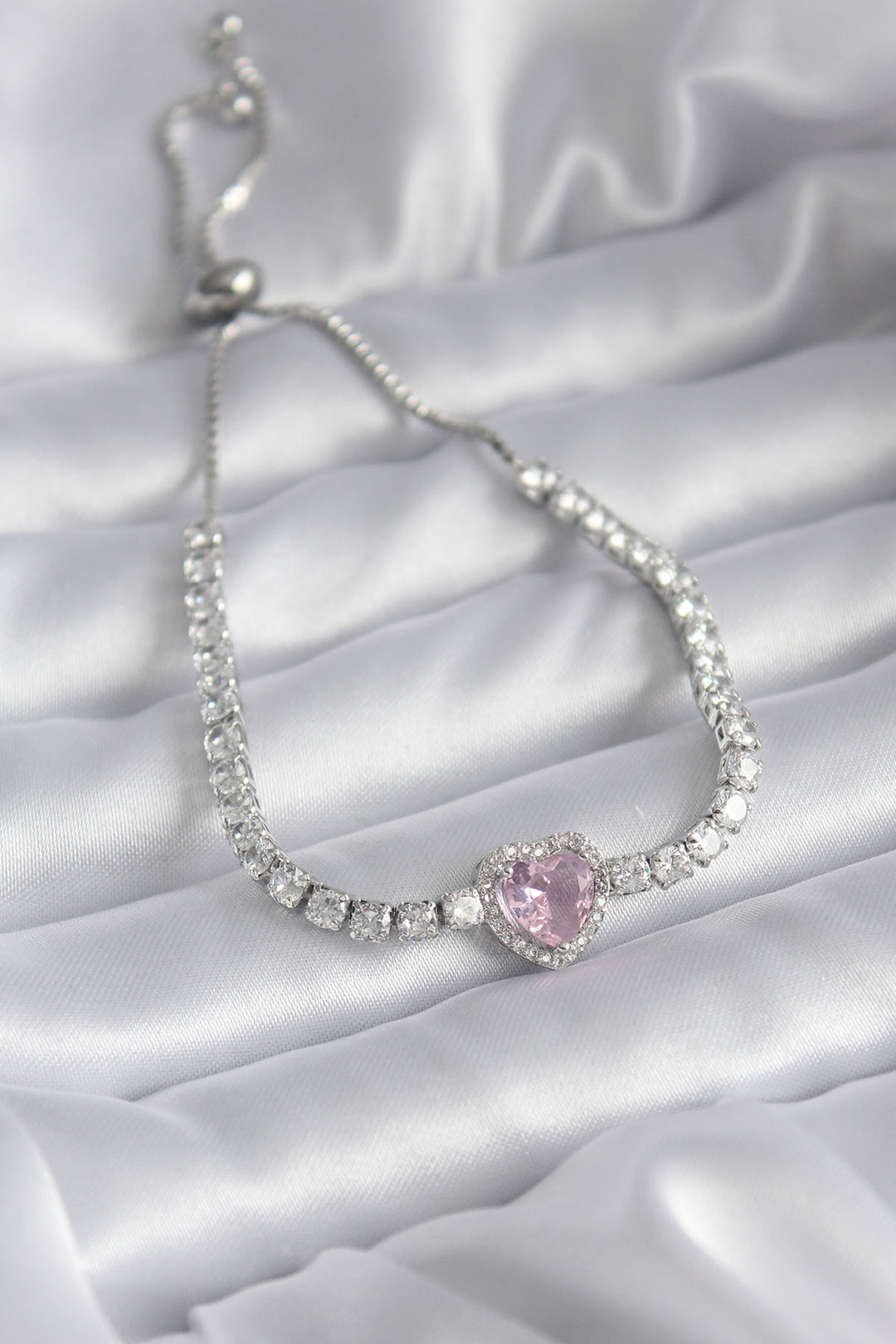 EBJ Rice Silver Color Pink Zircon Stone Heart Elevator Charm Model VIP Series Women's Bracelet - Cottbus