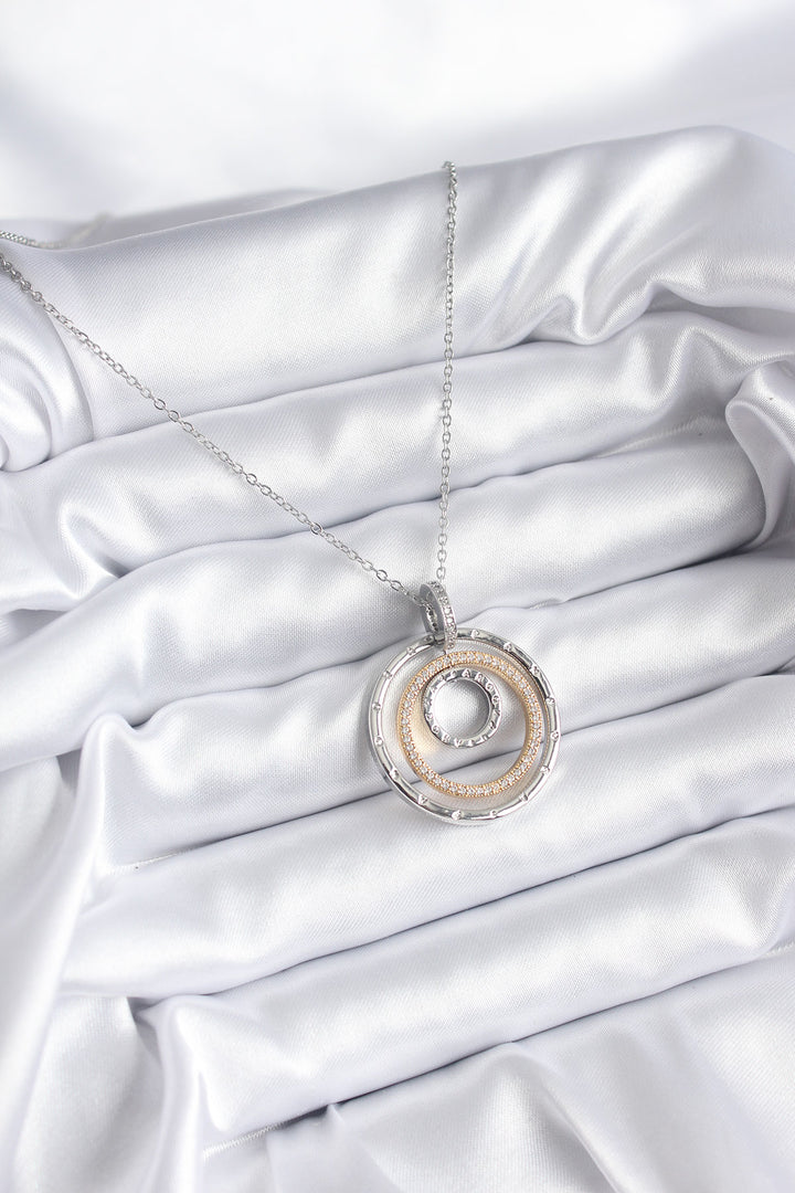 EBJ 316L Stainless Steel Chain Silver Color Mixed Color Ring Zircon Stone Detail Women's Necklace - Cuyahoga Falls
