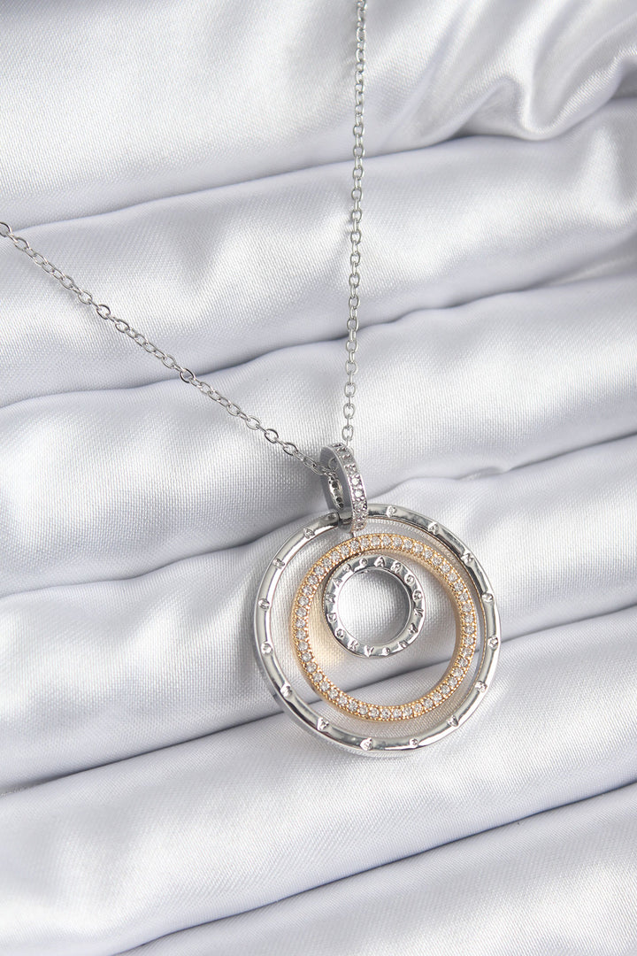 EBJ 316L Stainless Steel Chain Silver Color Mixed Color Ring Zircon Stone Detail Women's Necklace - Cuyahoga Falls