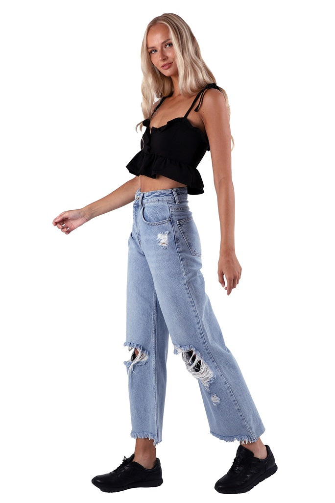 XLJ High Rise Wide Leg Ripped Jean Mixed - Amersfoort
