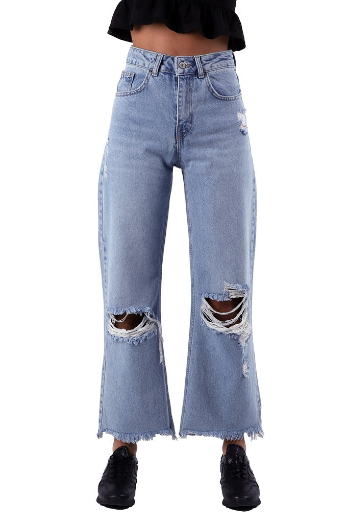 XLJ High Rise Wide Leg Ripped Jean Mixed - Amersfoort