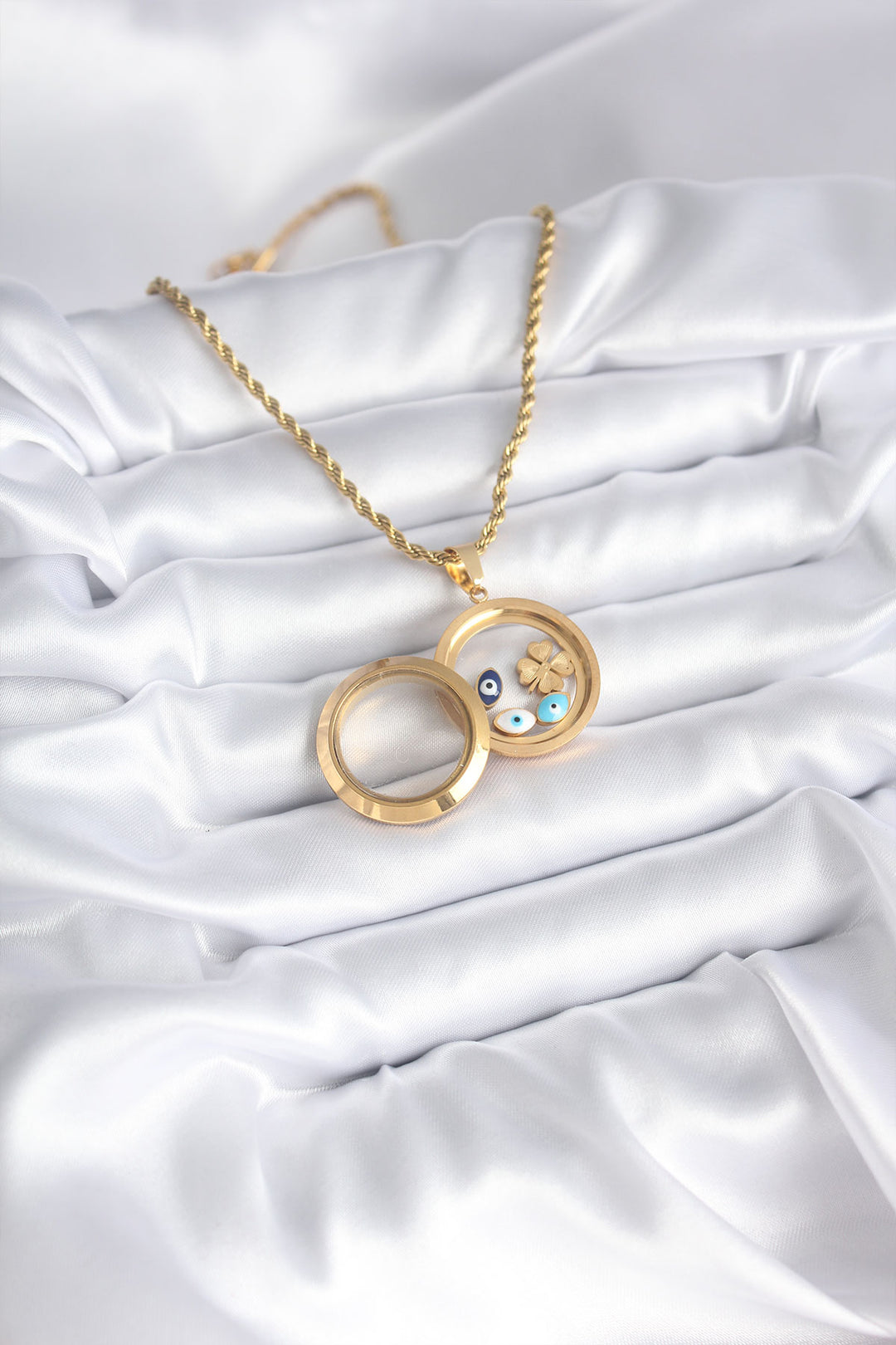 EBJ 316L Steel Clover Pendant Women's Necklace with Opening Locket Model - Orange