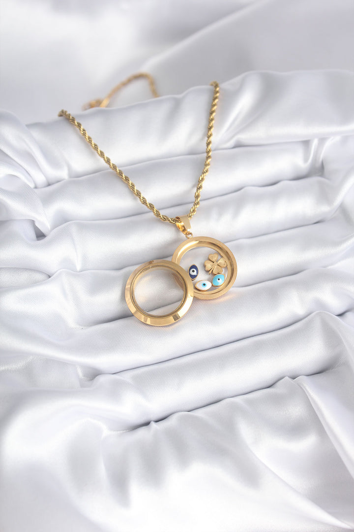 EBJ 316L Steel Clover Pendant Women's Necklace with Opening Locket Model - Orange
