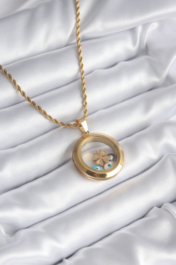 EBJ 316L Steel Clover Pendant Women's Necklace with Opening Locket Model - Orange