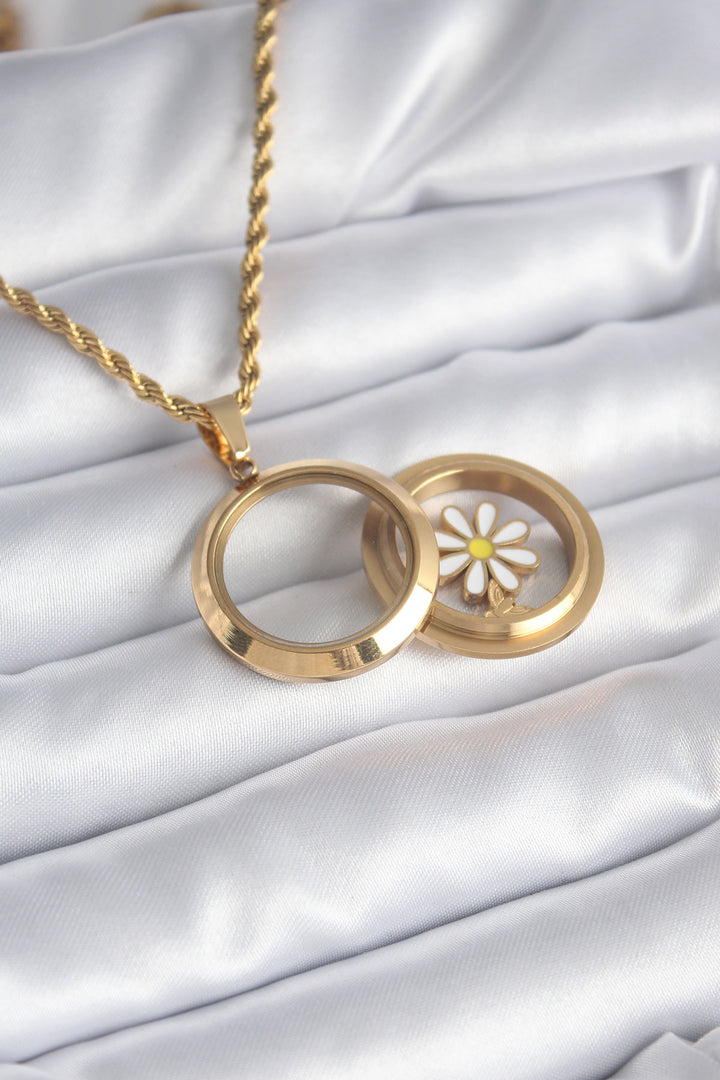 EBJ 316L Steel Gold Color Openable Vial Model Daisy Pieces Women's Necklace - Ampelókipoi