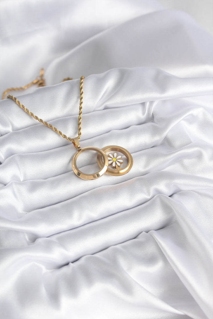 EBJ 316L Steel Gold Color Openable Vial Model Daisy Pieces Women's Necklace - Ampelókipoi