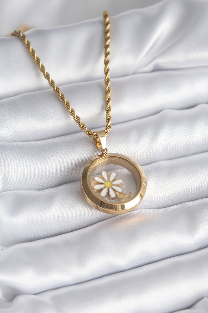 EBJ 316L Steel Gold Color Openable Vial Model Daisy Pieces Women's Necklace - Ampelókipoi