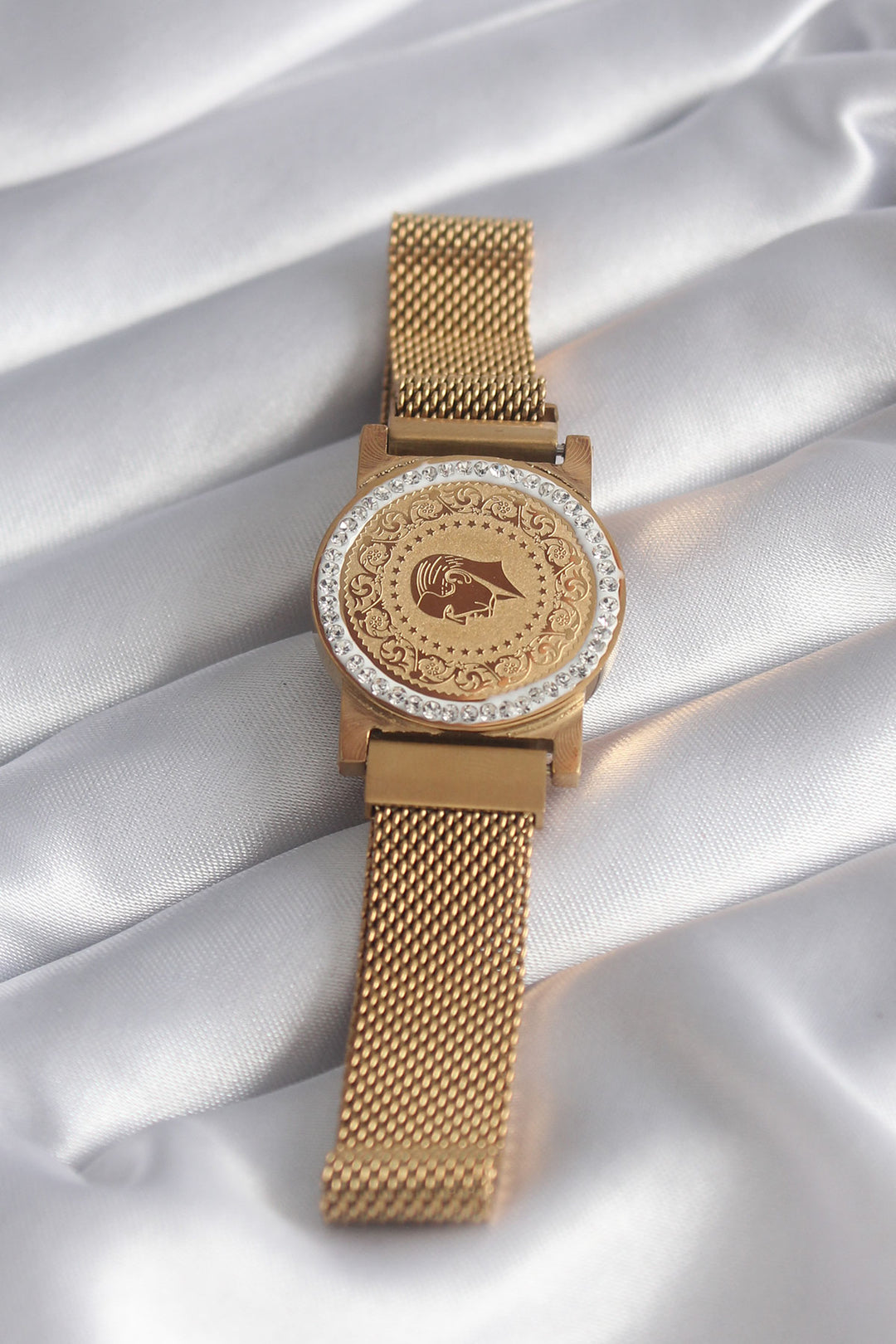 EBJ 316L Steel Gold Color Magnetic Mesh Bracelet with Zircon Stone Quarter Gold Model Women's Bracelet - Winter Springs