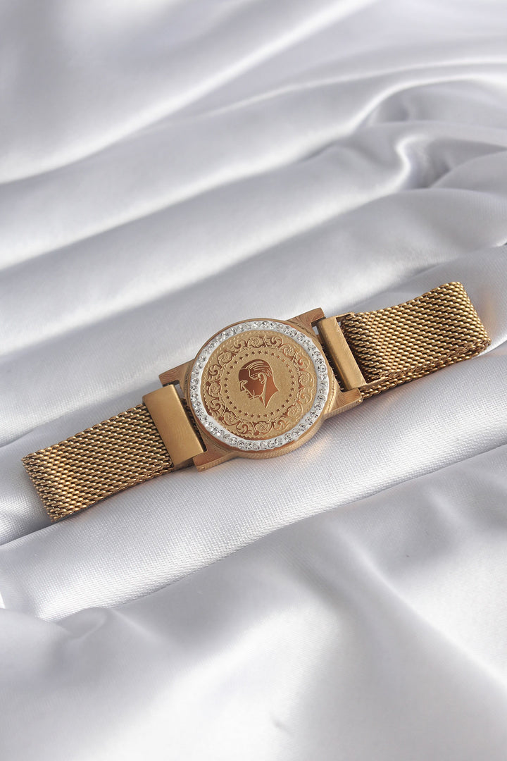 EBJ 316L Steel Gold Color Magnetic Mesh Bracelet with Zircon Stone Quarter Gold Model Women's Bracelet - Winter Springs