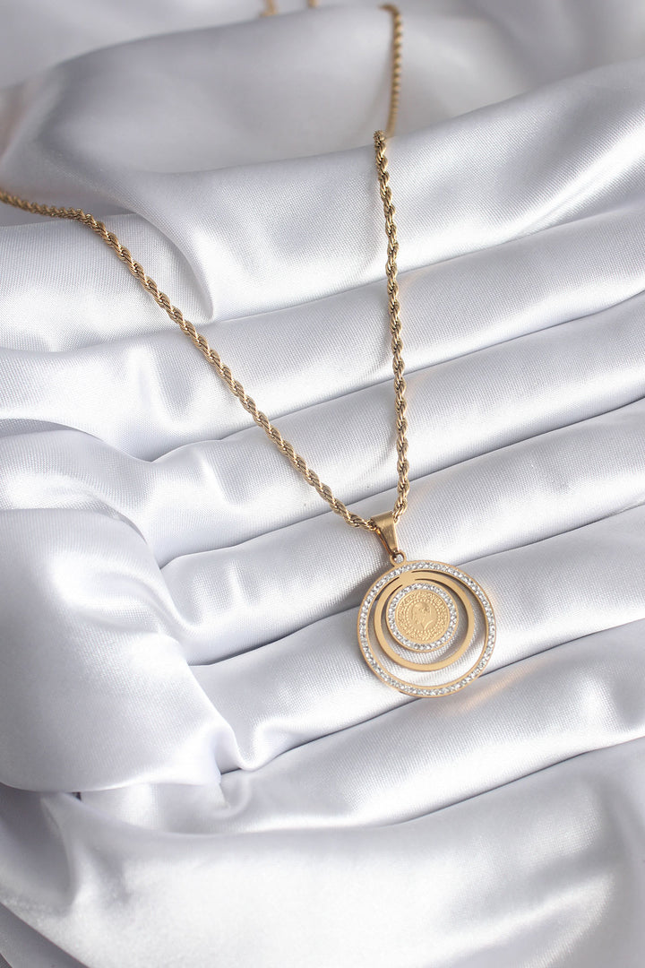 EBJ 316L Steel Gold Color Spiral Chain with Zircon Stone Quarter Model Women's Necklace - South Jordan