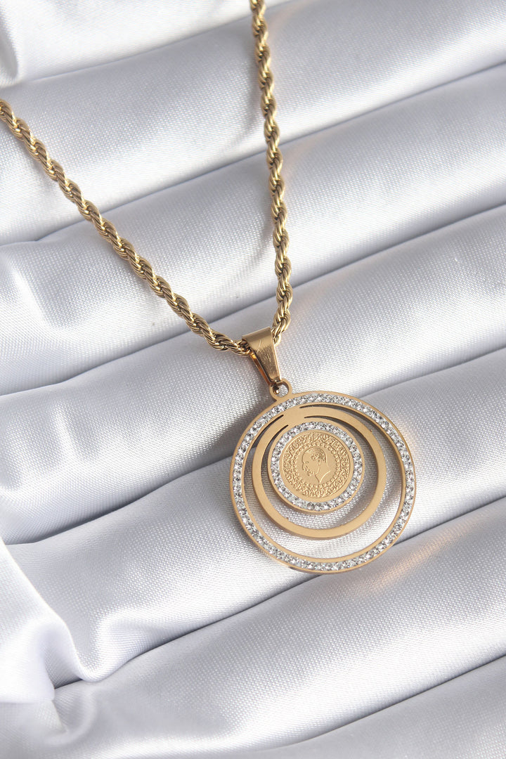 EBJ 316L Steel Gold Color Spiral Chain with Zircon Stone Quarter Model Women's Necklace - South Jordan
