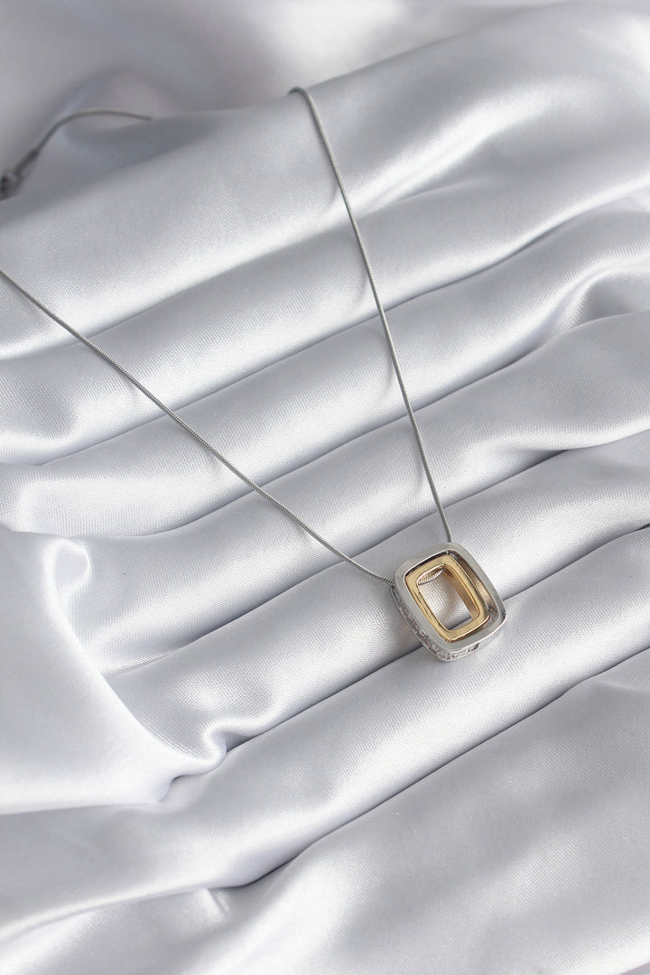 EBJ 316L Steel Gold Silver Color Square Model Zircon Stone Detail Women's Necklace - Zhovti Vody
