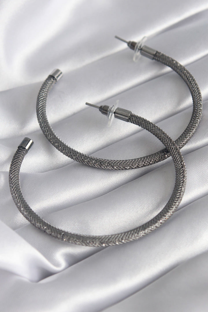 EBJ Rice Smoked Color Wicker Hoop Model Zircon Stone Detail Women's Earring - Sabadell