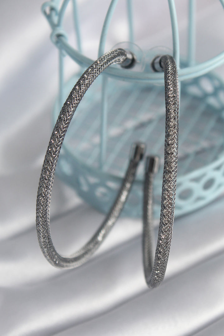 EBJ Rice Smoked Color Wicker Hoop Model Zircon Stone Detail Women's Earring - Sabadell