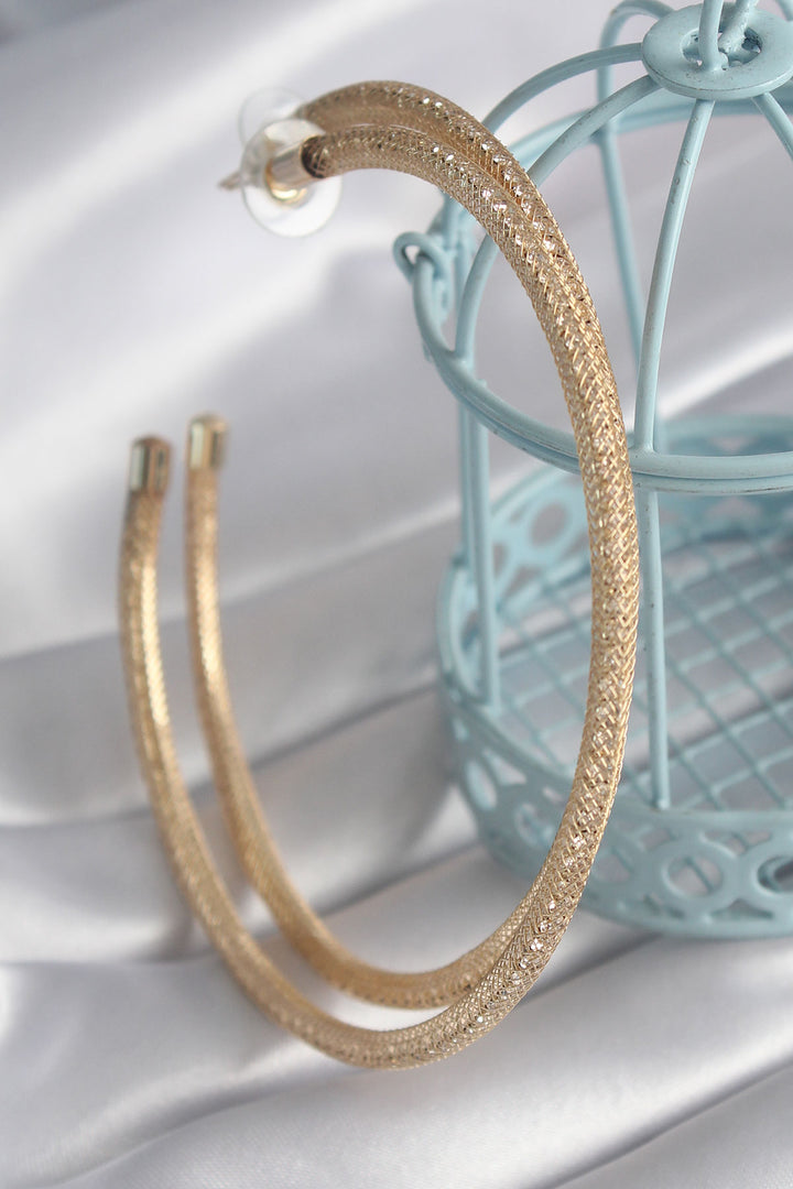 حلق نسائي من EBJ Rice Gold Color Wicker Hoop موديل حجر الزركون - Gómez Palacio