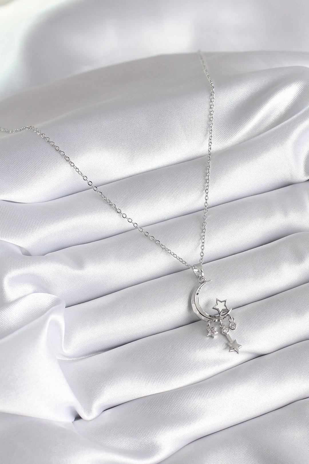 EBJ 316L Stainless Steel Silver Color Crescent Moon Figure with Zircon Stone Star Detail Women's Necklace - South Bend