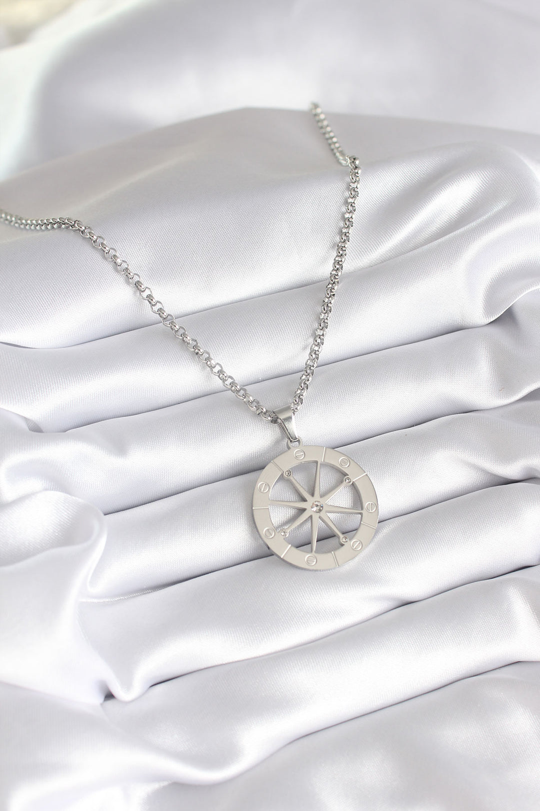 EBJ 316L Stainless Steel Silver Color Zircon Stone Dream Catcher Model Engraved Detail Women's Necklace - Reynosa