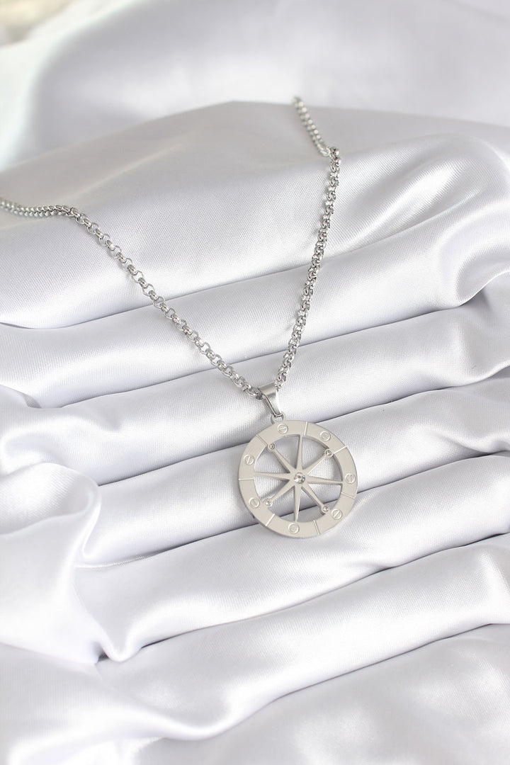 EBJ 316L Stainless Steel Silver Color Zircon Stone Dream Catcher Model Engraved Detail Women's Necklace - Reynosa