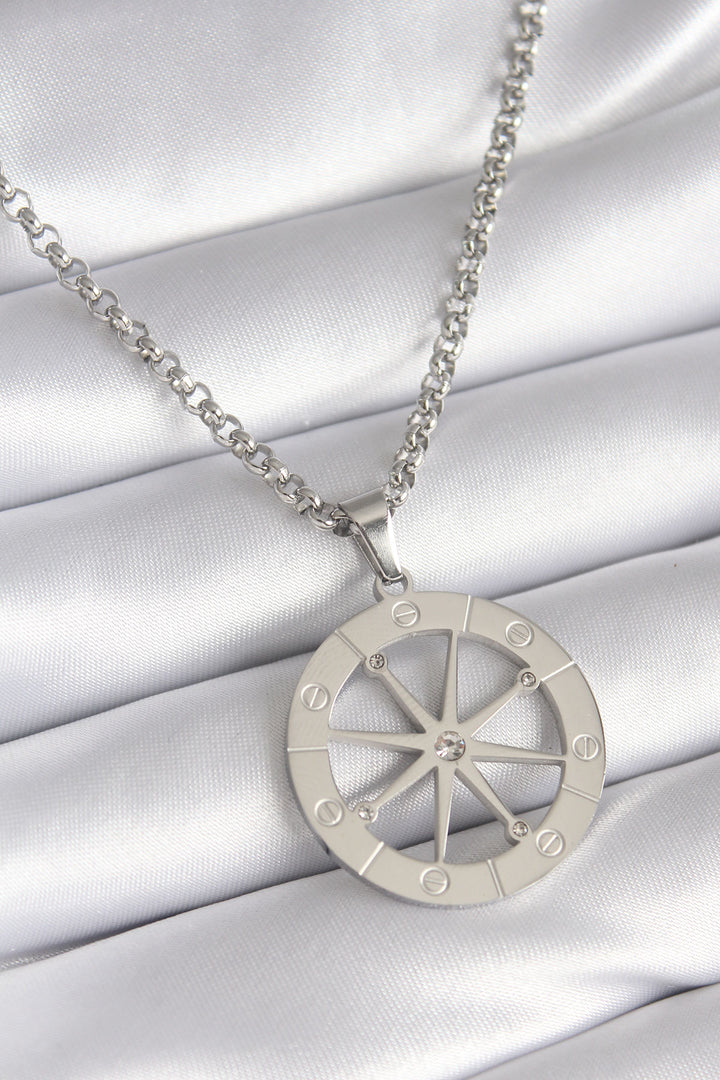 EBJ 316L Stainless Steel Silver Color Zircon Stone Dream Catcher Model Engraved Detail Women's Necklace - Reynosa