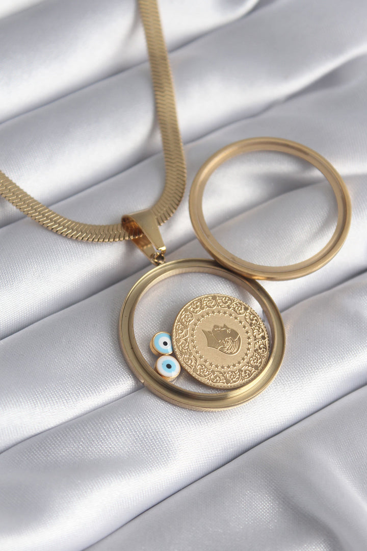 EBJ 316L Steel Gold Color Italian Chain Quarter Figure Openable Locket Model Women's Necklace - Erftstadt