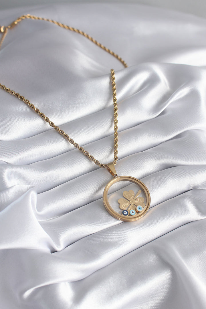 EBJ 316L Steel Gold Color Coil Chain Clover Figure Openable Locket Model Women's Necklace - Huamantla