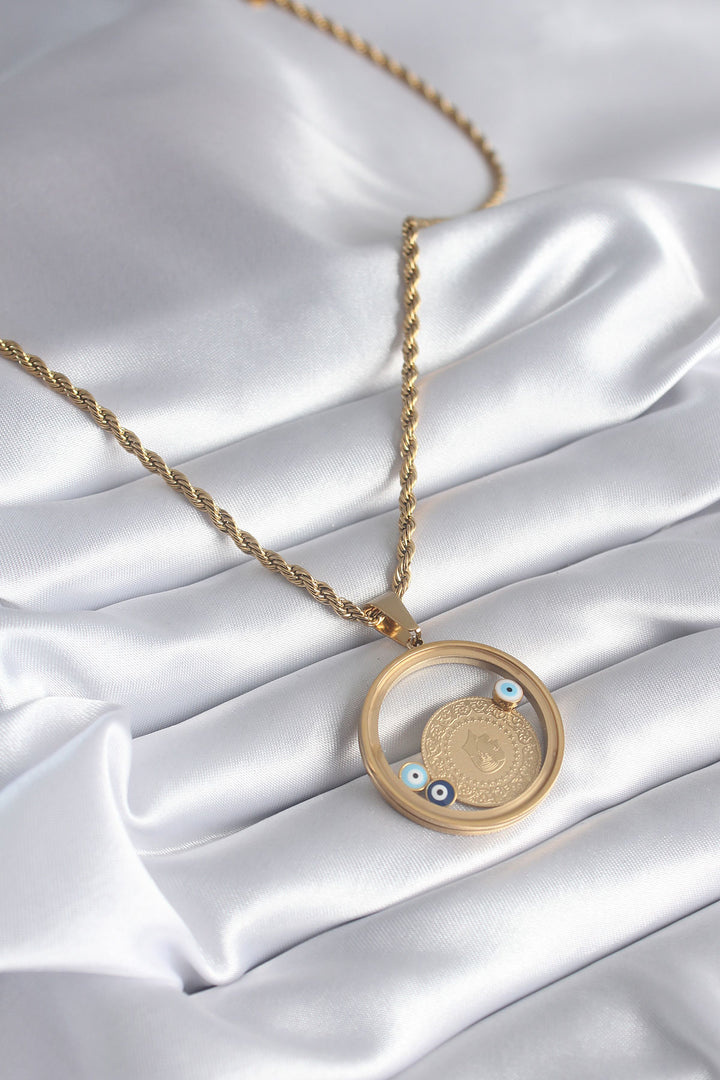 EBJ 316L Steel Gold Color Spiral Chain Quarter Figure Openable Locket Model Women's Necklace - Cupertino
